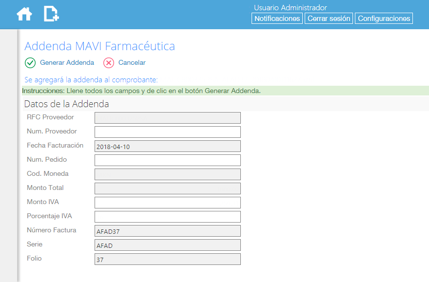 Addenda Mavi Farmaceutica en Facturafacilmente