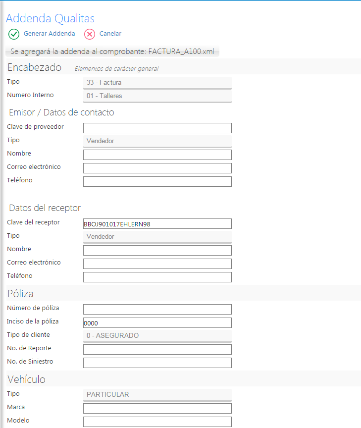 Addenda Qualitas en Factura Fácilmente