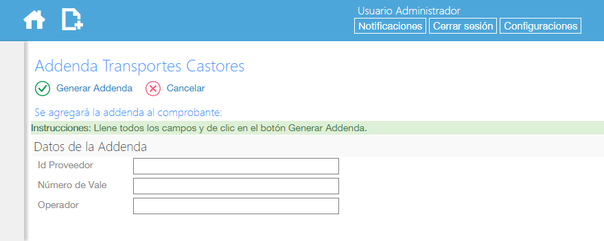 Addenda Transportes Castores en Facturafacilmente