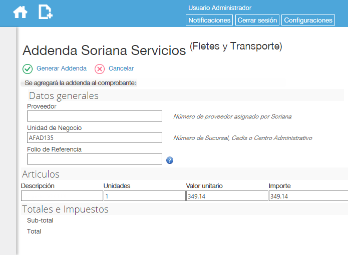 Addenda Soriana en Factura Fácilmente