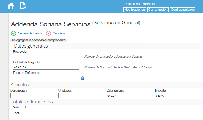 Addenda Soriana en Factura Fácilmente