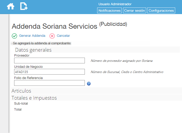 Addenda Soriana en Factura Fácilmente
