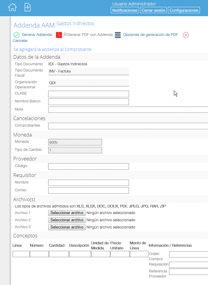 Addenda AAM en Facturafacilmente