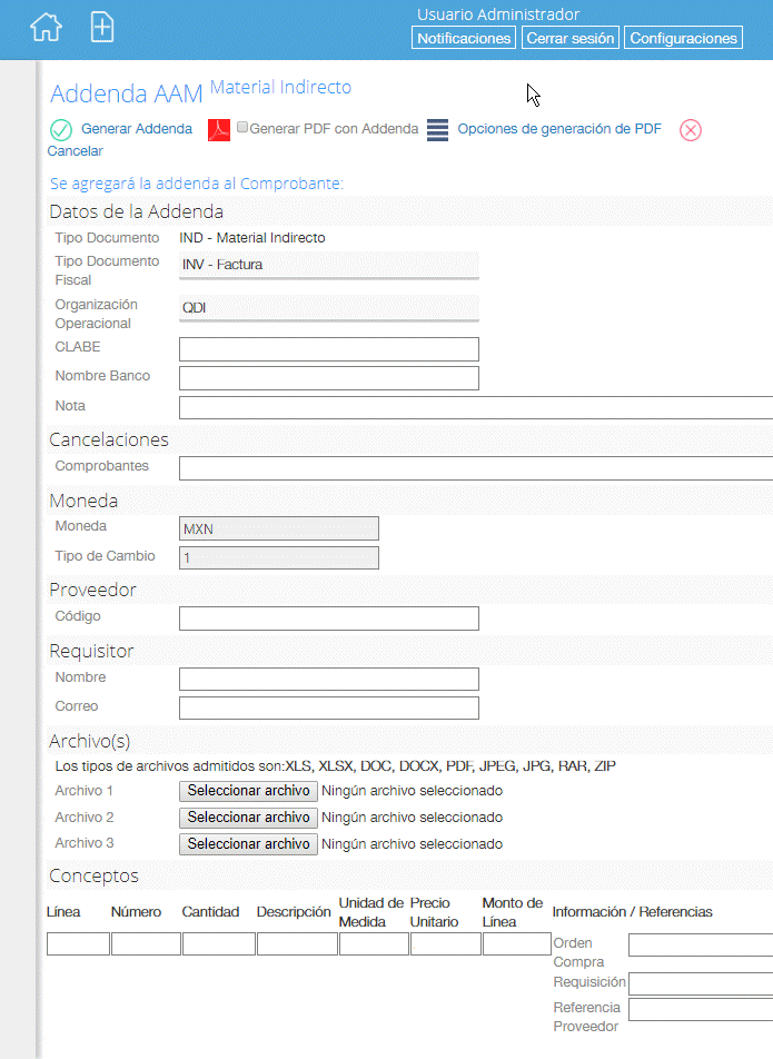 Addenda AAM IEX en Facturafacilmente