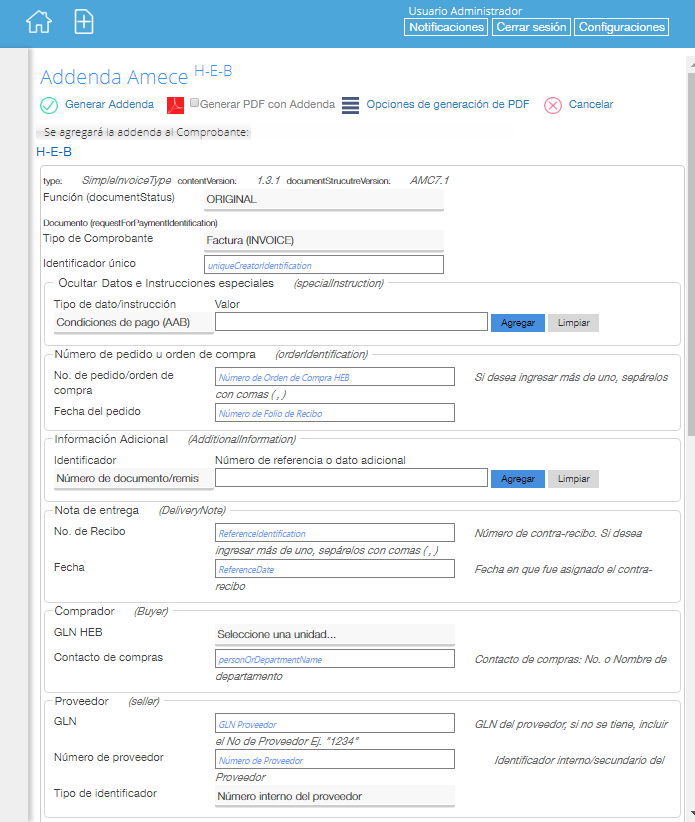Addenda HEB en Facturafacilmente