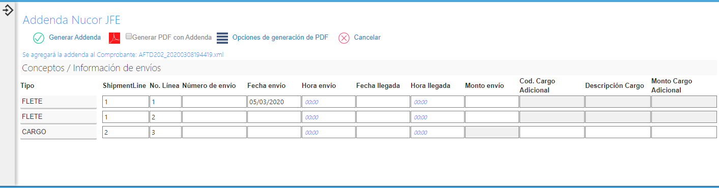 Addenda Nucor-JFE en Facturafacilmente