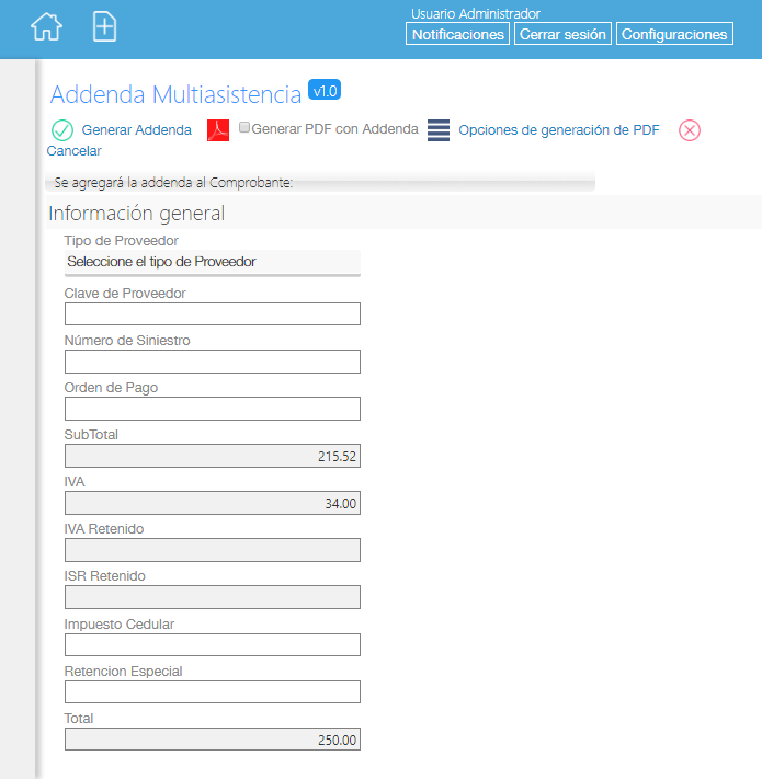 Addenda Multiasistencia en Facturafacilmente